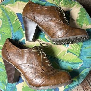 Faux leather lace up high heel booties